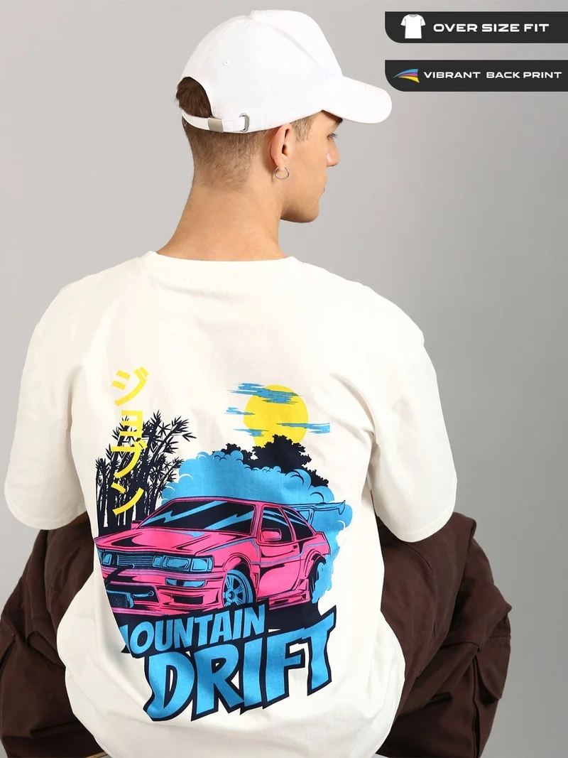 جوفن تيشيرت قطن أبيض مطبوع رجالي كبير الحجم